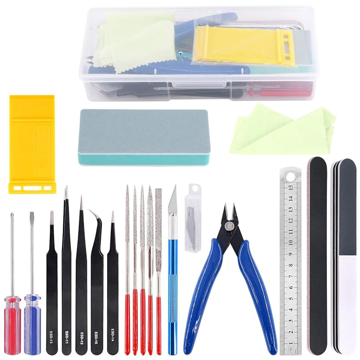 Serplex® 21Pcs Gundam Model Tools Kit with Box Multi-purpose DIY Hand Craft Tools with Screwdriver, Tweezers, Diamond File, Engraving Cutter, Scissors, Stainless Steel Ruler, Polishing File, More Serplex® 21Pcs Gundam Model Tools Kit with Box Multi-purpose DIY Hand Craft Tools with Screwdriver, Tweezers, Diamond File, Engraving Cutter, Scissors, Stainless Steel Ruler, Polishing File, More